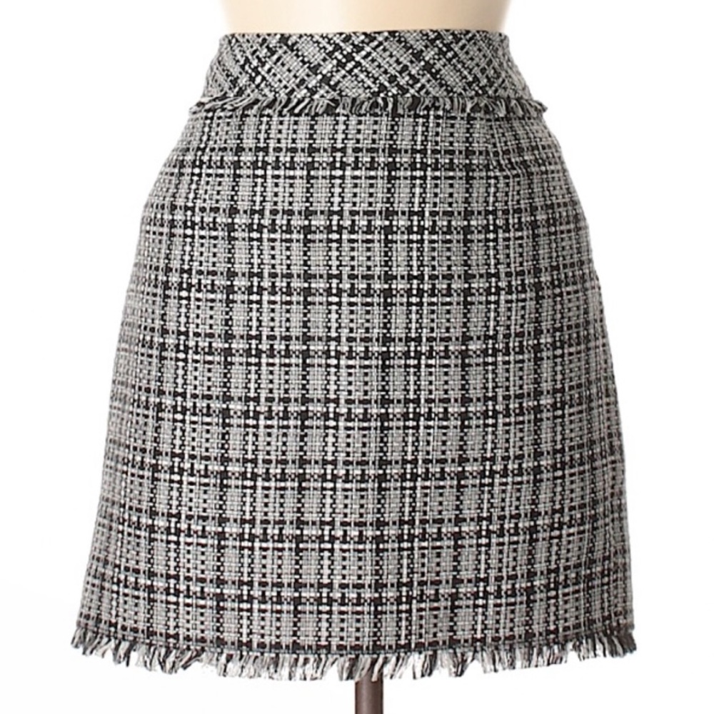 Trina Turk Tweed Black White Fringe Skirt